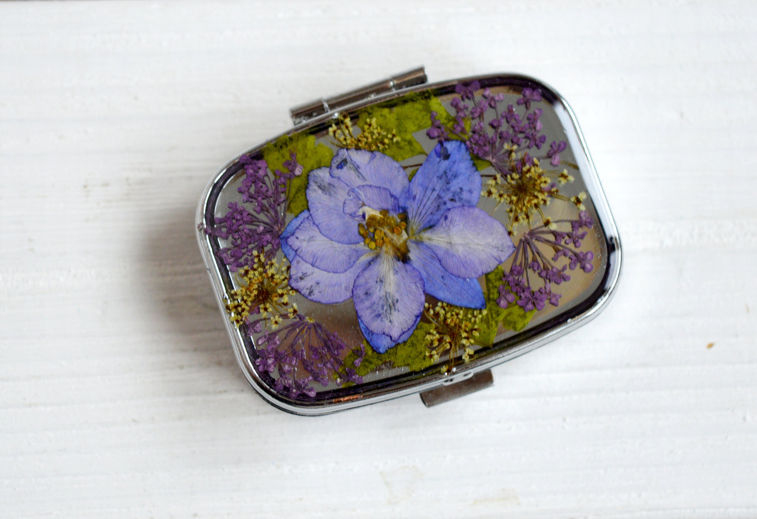 Real blue flower pill box pill holder pill case pill container Etsy