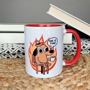 this is fine meme mug