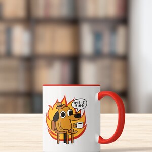 this is fine meme mug