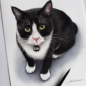 Ritratto di gatto personalizzato da foto, dipinto di un animale domestico personalizzato ad acquerello, ritratto di gatto originale, disegno di un animale domestico dipinto a mano, ritratto commemorativo di un gatto