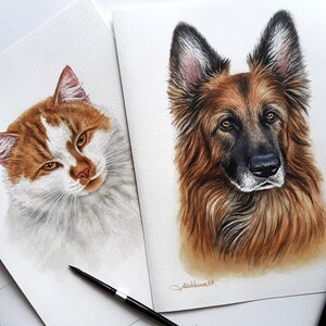 Custom dog portrait, cat portrait painting from photo watercolor, 100% hand painted pet portrait, memorial pet portrait watercolor