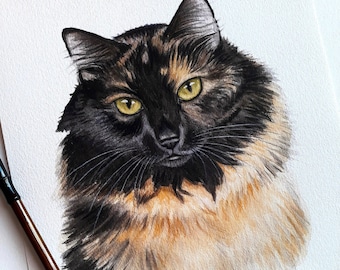 100% hand painted pet portrait custom, watercolor painting from photo, original portrait from photo hand painted, cat commission portrait