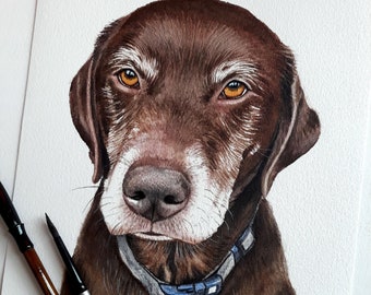 Hundegemälde vom Foto, individuelles Haustierportrait vom Foto 100 % handgemalt, Labrador-Porträt, Aquarell-Hundeportrait nach Maß