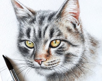 Aquarell Haustierporträt vom Foto, Katzenportrait, Katzenportrait, Haustierverlust vom Foto, Katzenportrait