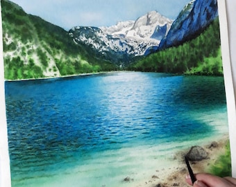 Aangepaste landschapsschilderkunst aquarel van foto, gepersonaliseerde landschapsvolgorde, aangepaste zeegezichtschildering, handgeschilderde herdenkingskunst