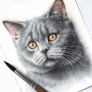 Ritratto di gatto personalizzato da foto, dipinto di un animale domestico personalizzato ad acquerello, dipinto commemorativo di un animale domestico, ritratto di gatto originale, disegno di un animale domestico dipinto a mano