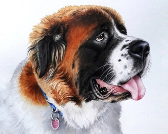 Watercolor pet portrait hand painted, dog portrait painting from photo, original pet portrait from photo hand painted