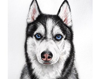 Watercolor pet portrait from photo, dog portrait painting custom, husky portrait, personalized pet painting, pet portrait hand painted