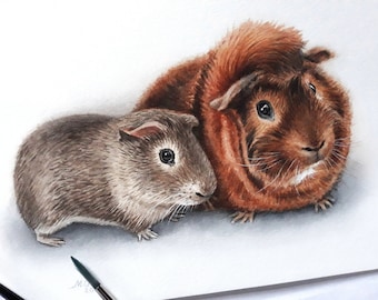 Acuarela de retrato de conejillo de indias personalizado, pintura de mascotas, hámster, retrato de rata de la foto, pintura de conejillo de indias, pintura conmemorativa de mascotas