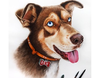 Custom pet portrait hand painted watercolor, dog portrait painting from photo, original pet portrait from photo hand painted