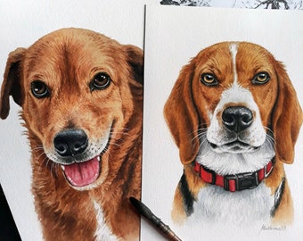 Commission pet portrait hand painted, dog portrait painting from photo, watercolor pet portrait from photo hand painted