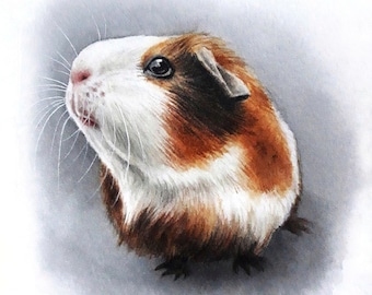 Retrato personalizado de conejillo de indias (pintura en acuarela), hámster, rata (retrato a partir de una foto), mascota personalizada, pintura conmemorativa de mascota personalizada.