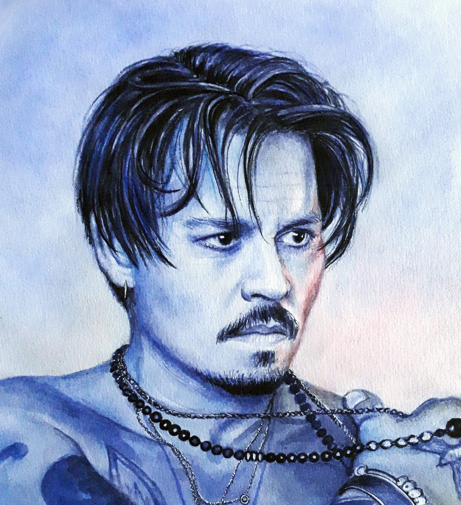 Johnny Depp portrait original painting watercolor wall art Etsy