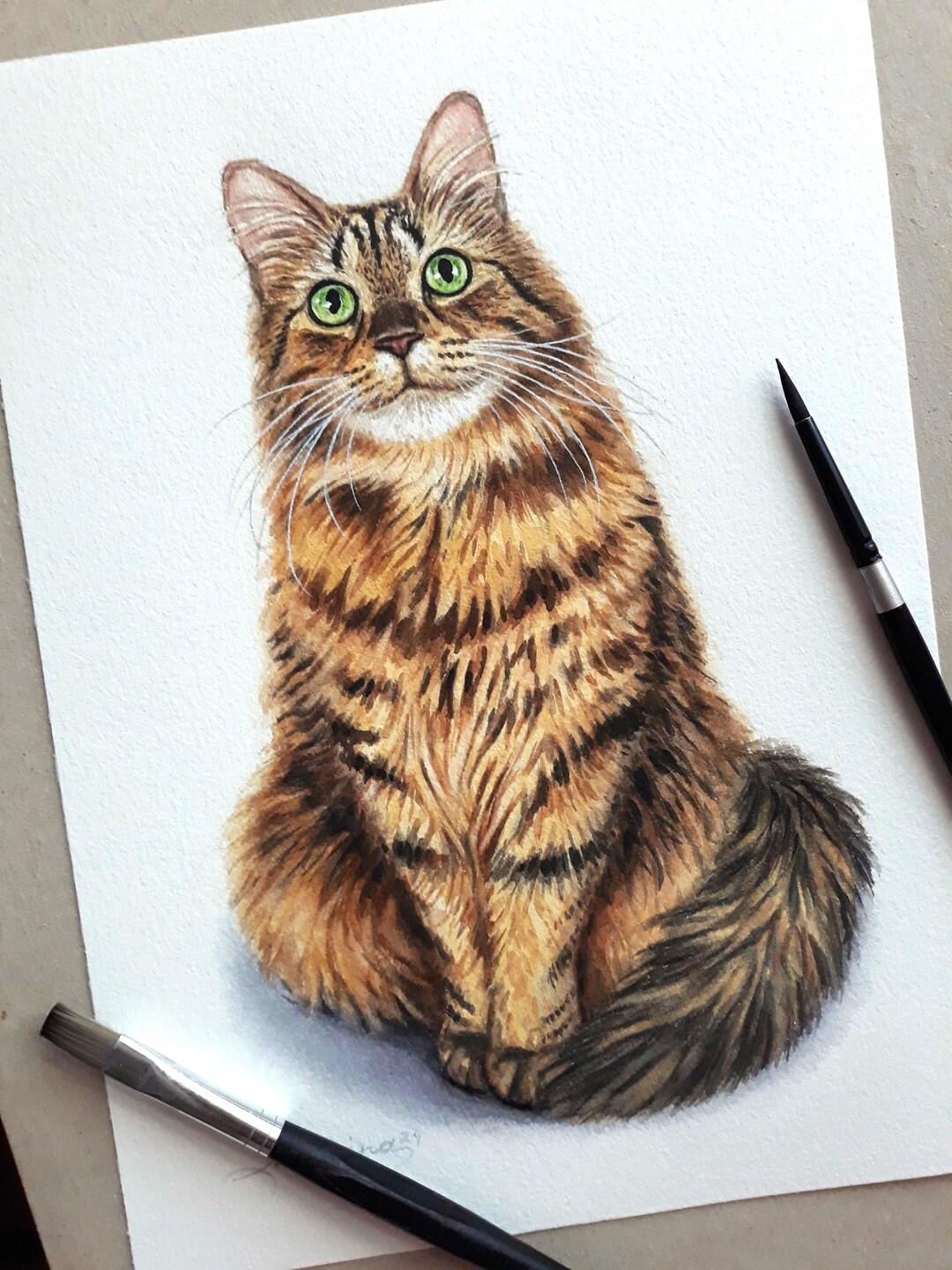 Custom Watercolor Pet Portrait, Hand-painted Dog & Cat Painting ...