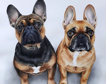 Retrato de mascota pintado a mano en acuarela a partir de una foto, obra de arte personalizada conmemorativa para perros.