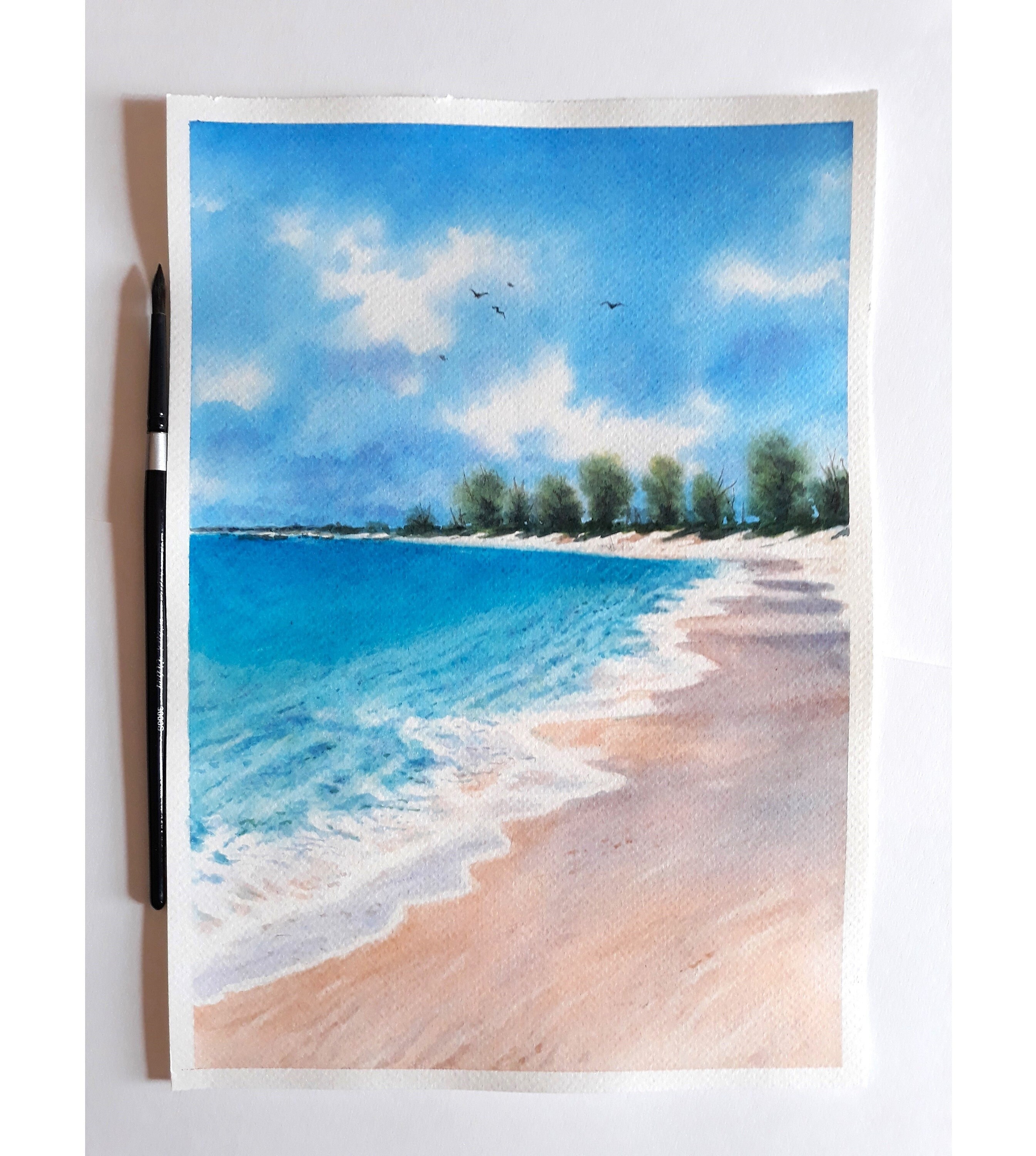 Original seascape painting watercolor, landscape painting, nautical painting, watercolor painting hand painted, sea painting, wall art