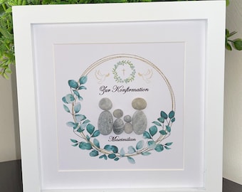 Communion picture made of stones wreath, confirmation, baptism, confirmation, youth consecration, guest gift, Easter, text can be designed