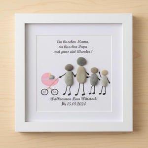 Steinbild · Familienbild mit Kinderwagen zur Geburt · personalisierbar mit Name Datum Spruch · Geschenk Baby Familie handgefertigt · STB-12