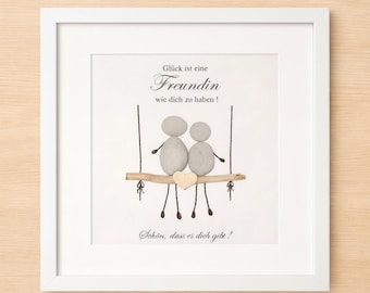 Steinbild Freundin · Glück ist eine Freundin wie dich zu haben · Freundschaftsbild aus Natursteinen · Liebevolles Geschenk · STB-139