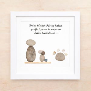 Steinbild Hund Erinnerung · Trauerbild Haustier · Pfotenabdruck Gedenkbild · Liebevolles Andenken Hund mit Namen &Datum Regenbogen · STB-330