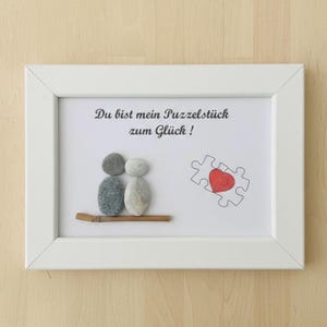 Du bist mein Puzzlestück zum Glück Steinbild • Pebble Art Paar Geschenk • personalisiertes Unikat Deko Bild Liebe handmade • STB-89