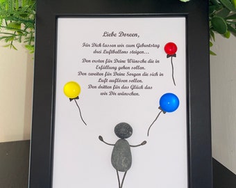 Kieselsteinbild Geburtstag „3Ballons“|Geschenk|Personalisierbar|Freundschaft