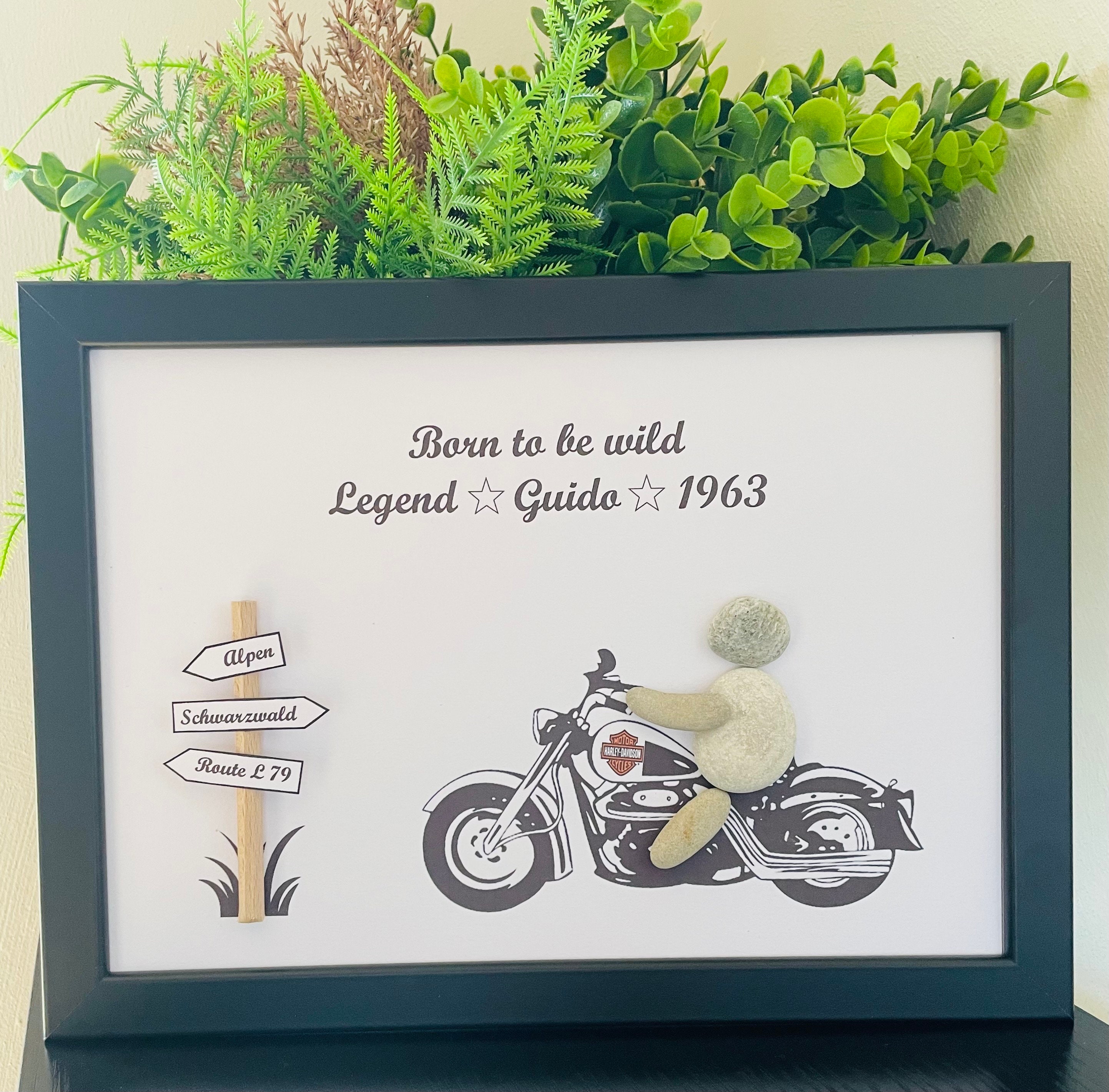Harley Davidson Steinbild | Wand Kunstdruck | Harley Davidson Geschenk für ihn