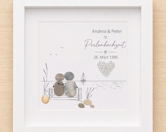 Steinbild Perlenhochzeit · 30 Jahre Ehe Geschenk ·  personalisiert mit Namen Datum · Hochzeitsgeschenk Paar · Erinnerung Bild · STB-464