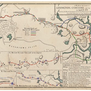 Colonial History Map; Lexington, Concord, and the Battle Road, 250th Anniversary Souvenir