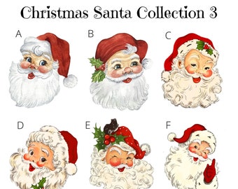 Collection 3 Père Noël - Stickers vinyles imperméables transparents ou blancs, Père Noël vintage, lot d'autocollants, décalcomanies, bouteille, fête