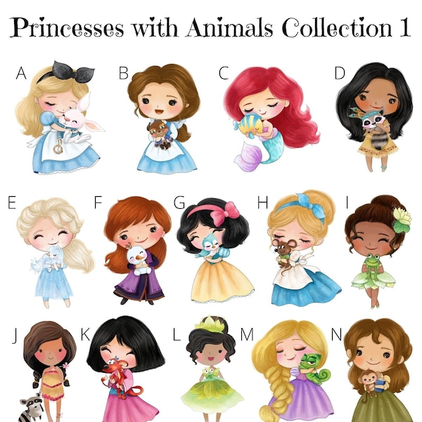 Stickers, Princesses with Pet Animal, Transparent or White Waterproof Vinyl Stickers, Sticker Bundle, Bottles, Party, Princess Stickers