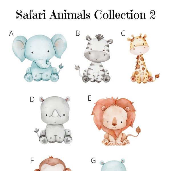 Stickers - Safari Animals 2 - Transparent or White Waterproof Vinyl Stickers, Sticker Bundle, Decals, Bottles, Party, Nursery, Bedroom, Wall