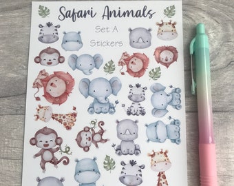 Mini Stickers - Safari Animals Set A - Project Stickers - Journal Stickers - Planner Stickers