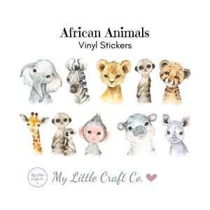 Adesivos, animais africanos, adesivos de vinil transparentes ou brancos à prova d'água, pacote de adesivos, decalques de adesivos, festa, berçário, quarto, balões