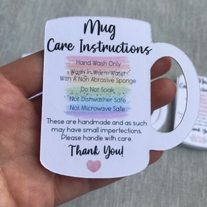 Tarjetas para el cuidado de tazas, instrucciones para el cuidado de tazas