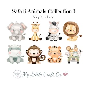 Autocollants - Animaux de safari - Autocollants en vinyle imperméables transparents ou blancs, lot d'autocollants, décalcomanies, bouteilles, fête, chambre de bébé, chambre à coucher
