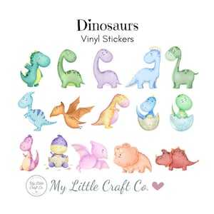 Adesivi - Dinosauri - Adesivi in vinile impermeabili trasparenti o bianchi, set di adesivi, decalcomanie, bottiglie, feste, cameretta dei bambini, camera da letto, pareti, dinosauri