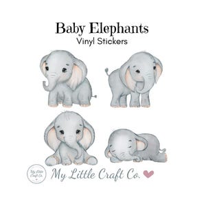 Stickers - Bébés éléphants - Stickers vinyles imperméables transparents ou blancs, lot d'autocollants, décalcomanies, biberons, fête, chambre de bébé, chambre à coucher, mur