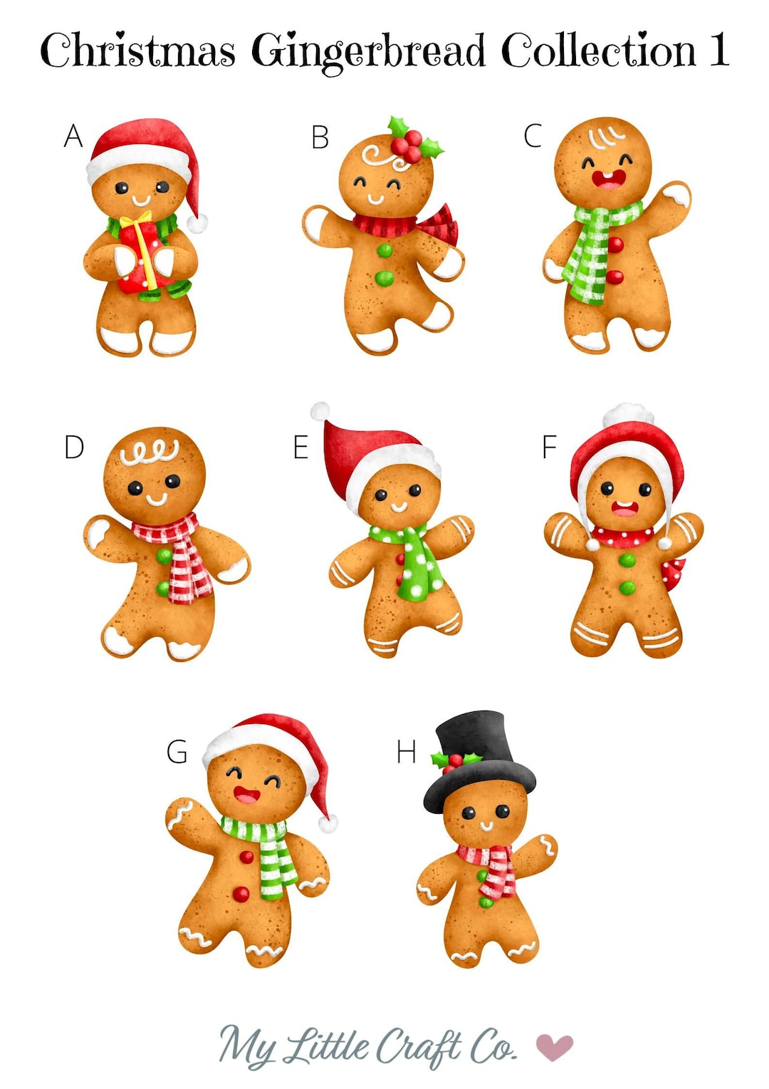 Christmas Gingerbread Collection 1 Transparent or White Waterproof