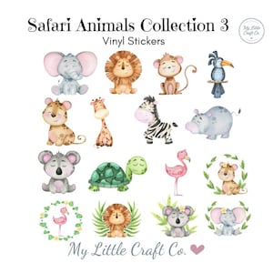 Adesivos - Safari Animals 3 - Adesivos de vinil transparentes ou brancos à prova d'água, pacote de adesivos, decalques, garrafas, festa, berçário, quarto, parede