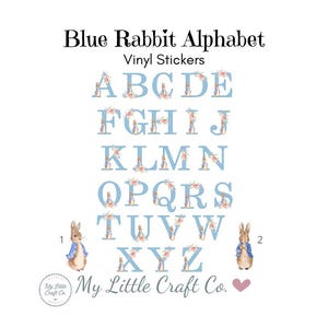 Adesivos, Alfabeto de coelho, Azul, Adesivos de vinil transparentes à prova d'água, Adesivos para bebês, Berçário, Adesivos para caixas de brinquedos, Artesanato, Móveis