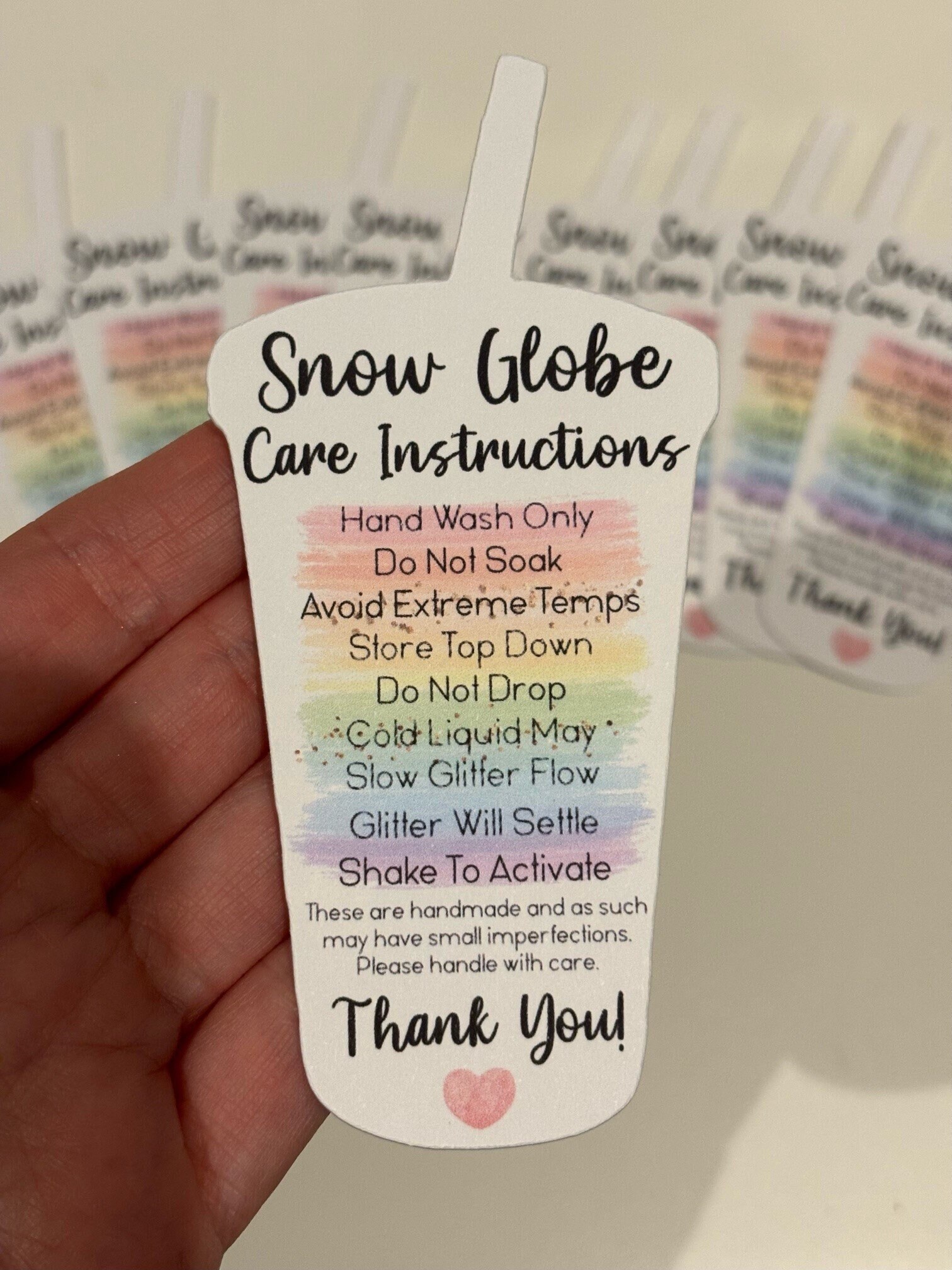 Snowglobe Tumbler Care Card 50 Pk, 2x3.5 Handmade Snow Globe Tumbler Supplies Snow Globe Instructions Starter Kit Add To Customer Package With Rhinestones