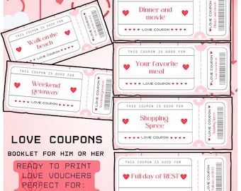 Utskrivbar romantisk kärlekskuponghäfte - Alla hjärtans dag-presenter till henne