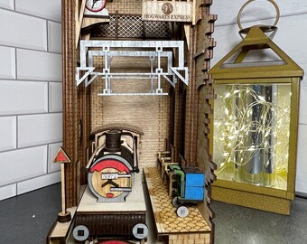 Train Station Book Nook, Magic, Laser Cut, Hand Painted and Assembled by Hand