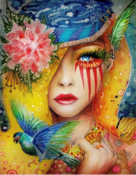 Large Diamond Art Painting Kit the Performer, Square 50cm X 60cm, Lady,  Bird, Flower 