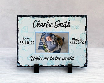 Personalised Welcome To The World Baby Boy Photo Slate  | Custom Rock Slate Tile | Natural Rock Stone