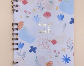 Carnet fleurs et phrase motivante doré