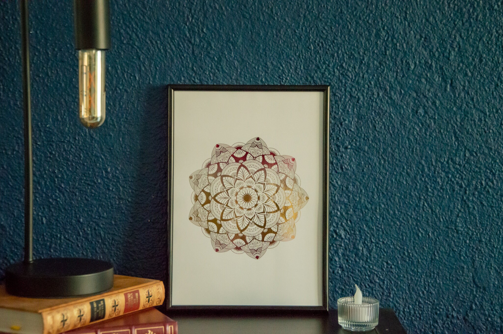 Impression Foil Art Métallique A4 Mandala Complexe Unique 16cm de Diamètre