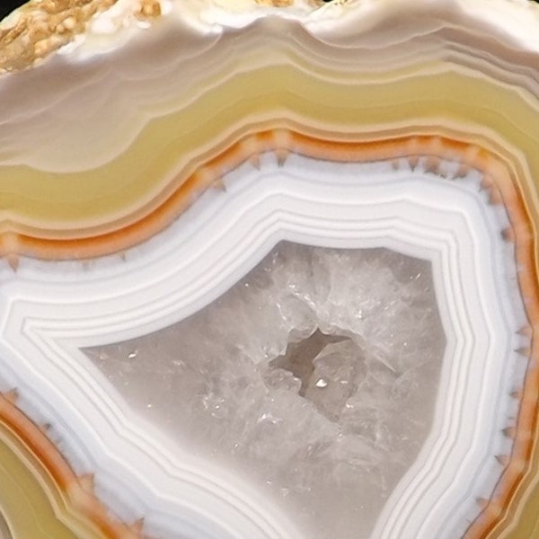 Mexican Agate Polished Display Specimen, Stunning Moctezuma Agate Half Nodule, Yellow Red and White Colors, Side1