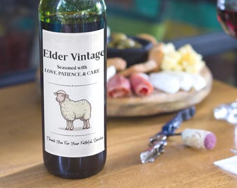 Elder Vintage Wine Label - Seasoned with Love - Elder Appreciation Wine Label. 4x5" peel and stick label for tall bodied wine bottles.